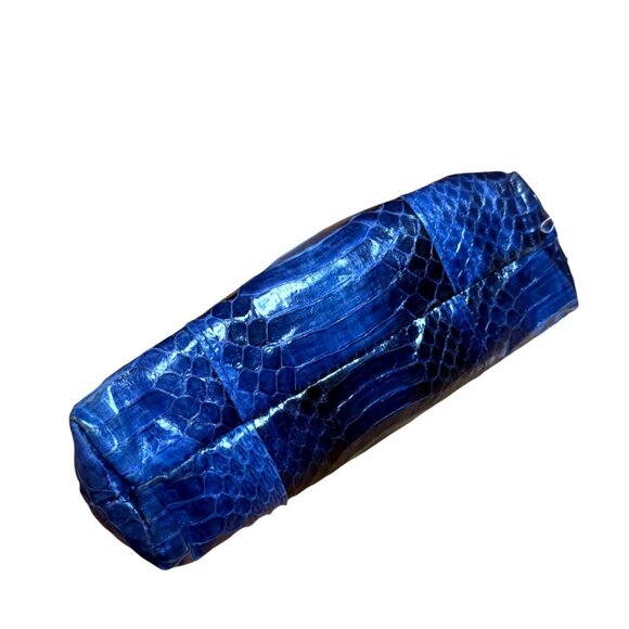 Crocodile Leather Cosmetic Neiman Marcus Pouch Blue Lightweight Travel Bag - Picture 4 of 8